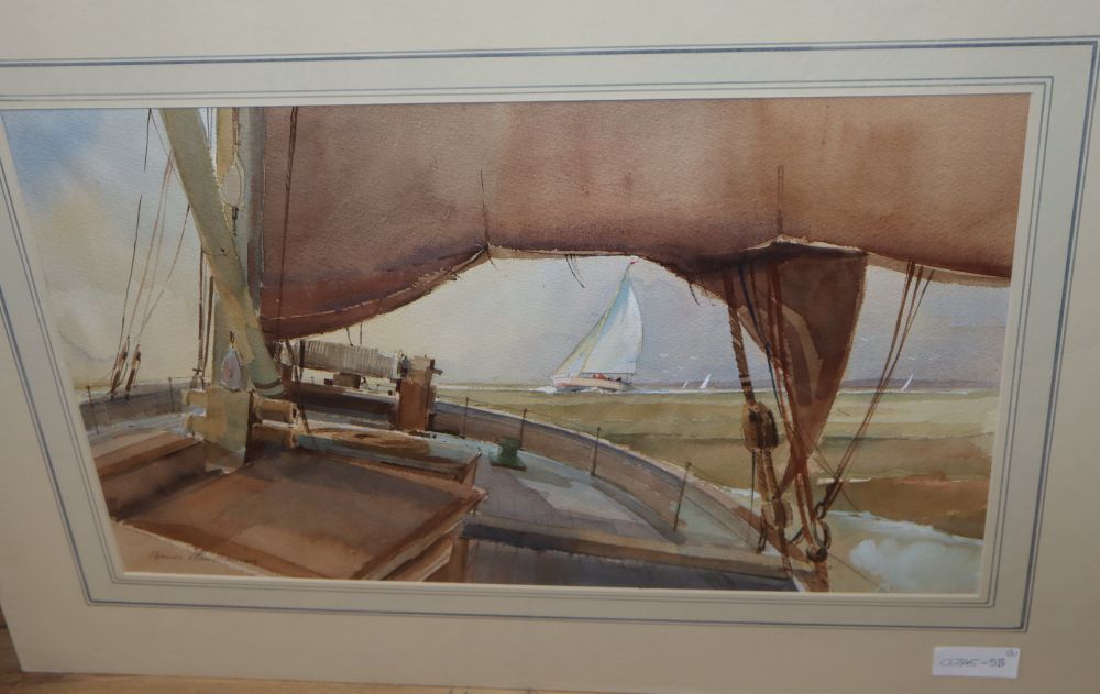 Dennis John Hanceri (1928-2011), four watercolours, Coastal and yacht scenes, largest 34 x 52cm, unframed